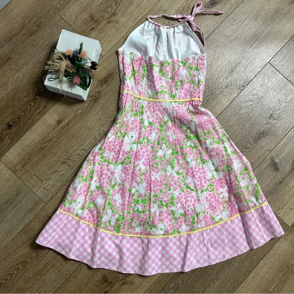 Lily Pulitzer Butterfly Gingham Cotton Lined Halter Dress Size 2 - Picture 4 of 10